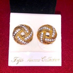 Vintage Gordius crystal knot clip back earrings